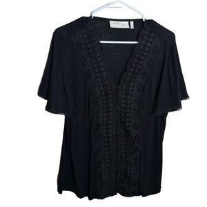 La Bellum Hillary Scott Blouse Women's Medium V-Neck Short Sleeve Lace Boho Top